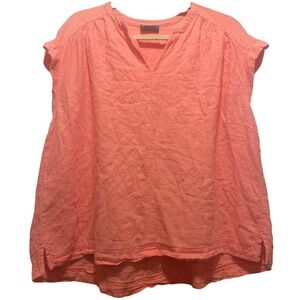 Splendid Linen Coral Cap Sleeve Blouse‎ XL Boho Minimalist Relaxed Fit Coastal